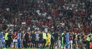 players leave field