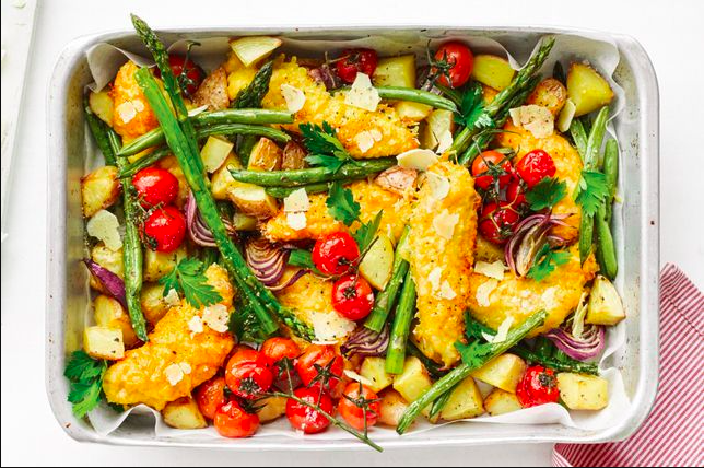 Parmesan chicken tray bake